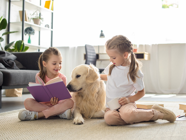 kids and a dog in a healthy indoor quality 